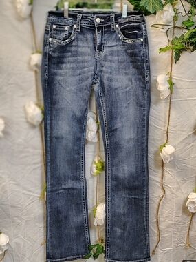 Grace Dark Blue Embroidered Back Pocket Wide Leg Jeans